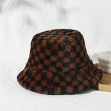 Vintage Check Bucket Hat Lamb Wool Bucket Hat