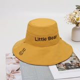 Women Bucket Hat Wide Brim Bear English Embroidery Sunshade