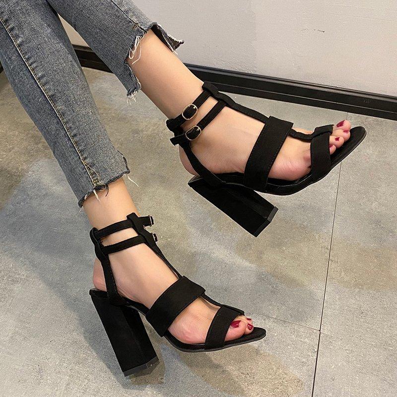 High Heels Ladies Sands Plus Size Summer Hollow High Heel Chunky Heel Stylish Women's Sandals