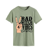 Halloween Costumes Bad Witch Vibe Shirt Pullover Simple Printed Crew Neck Top T-shirt Loose Short Sleeve
