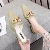 Finn Chain Pointed Toe Mule Closed Toe Half Slippers Women's Summer Outer Wear Pointed Toe