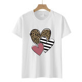 Valentine's Day T Shirts Couples Leopard Print Heart Printing Women's Pullover Short Sleeve T-shirt