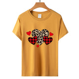 Valentine's Day T Shirts Couples Leopard Print Heart Printing Women's Pullover Short Sleeve T-shirt