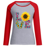 Valentine's Day T Shirt Autumn Love Sunflower Printed round Neck Long Sleeve