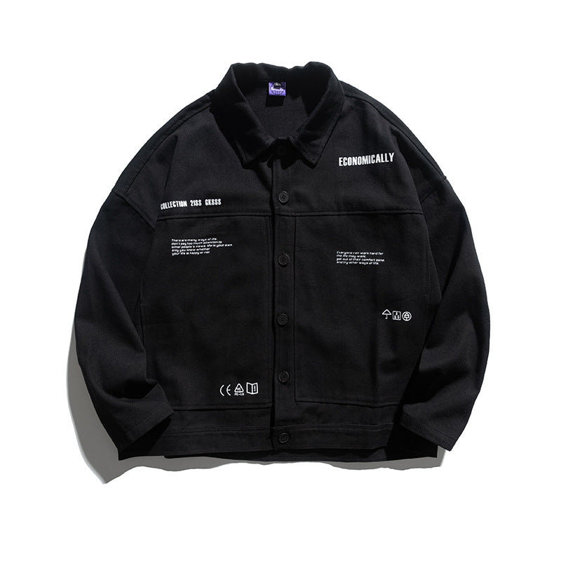 Man Fall Outfis Simple Embroidery Casual Jacket Top Loose Overalls
