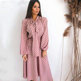 Kendall Jenner Wedding Guest Dress Scarf Collar Women's Long Sleeve Polka Dot