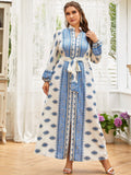 Nine Britton Dress V-neck Long Large Hem Type Blue Printing