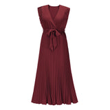 Emerald Green Dress Solid Color Sleeveless Pleated Chiffon