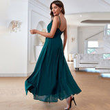 Emerald Green Dress Solid Color Elegant Chiffon Split Large Swing Dress