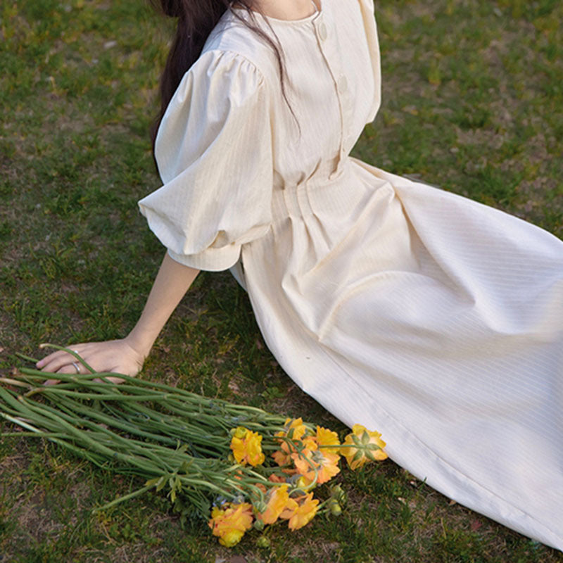 Regency Dress French Style Puff Sleeve Vintage Court Style Shirt Dress