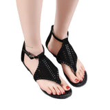 Women Open Toe Sandals Flats Summer Low-Top Sandals Round Toe Hollow-out Flat Shoes