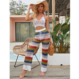Coachella Music Festival Outfits Beach Women's Clothing Vacation Sun Protection Colored Mosaic Knit Casual