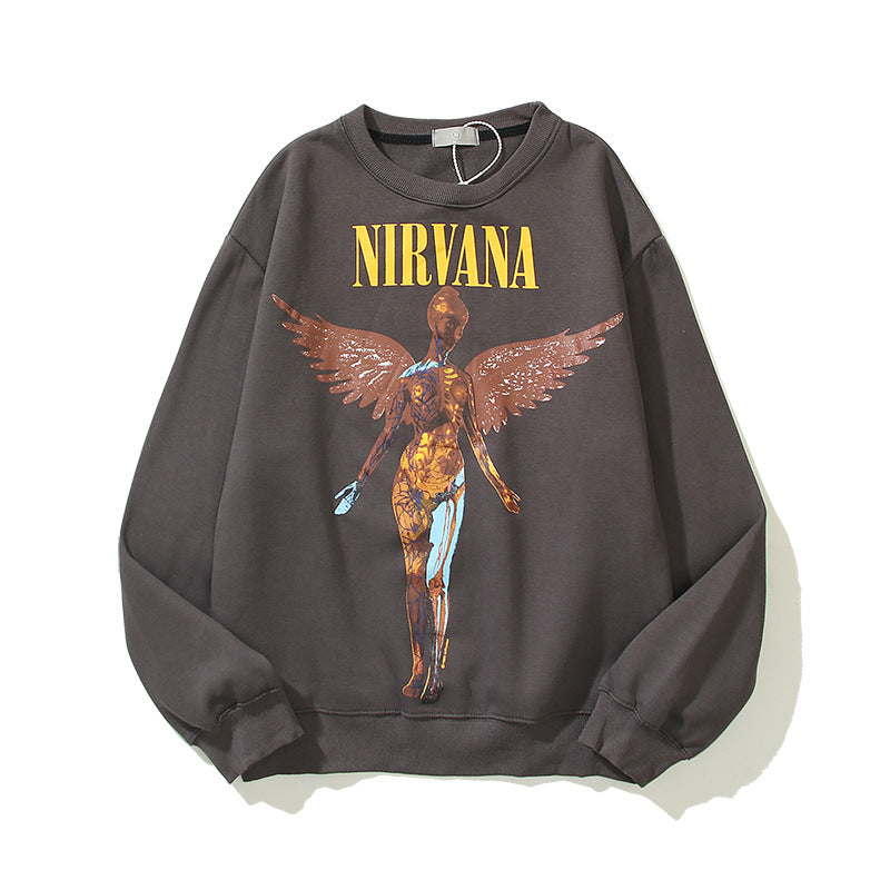 Nirvana Hoodie Angel Print Rock And Roll Distressed Loose Retro Couple Style