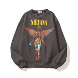 Nirvana Hoodie Angel Print Rock And Roll Distressed Loose Retro Couple Style