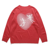 Men Sweater Letter Print Ripped Sweater Men's Street Trend Loose round Neck Sweater