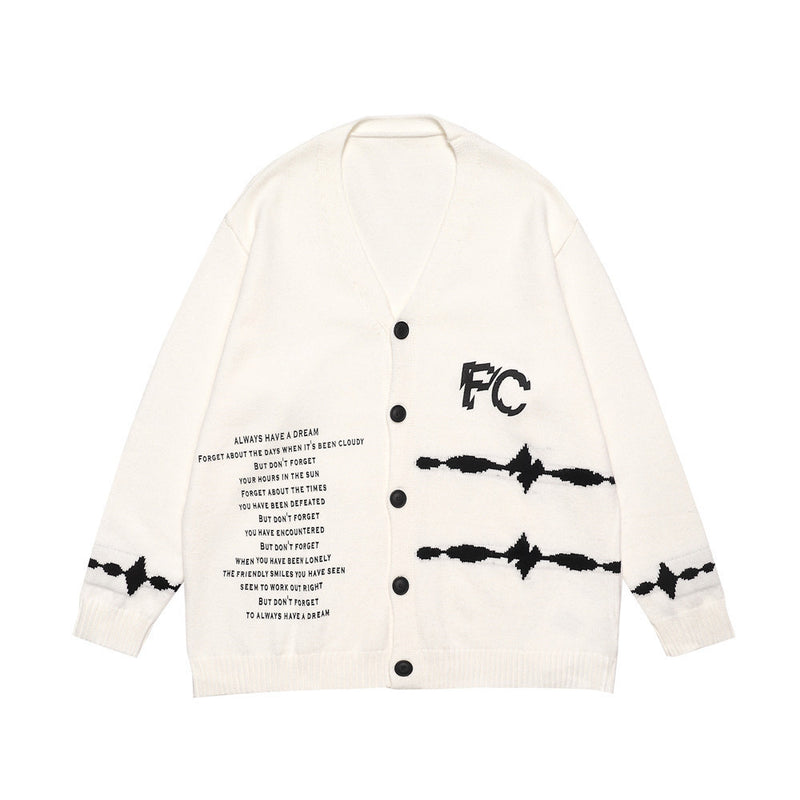 Men Sweater Street Tide Brand Letter Jacquard Cardigan Sweater Men's Coat