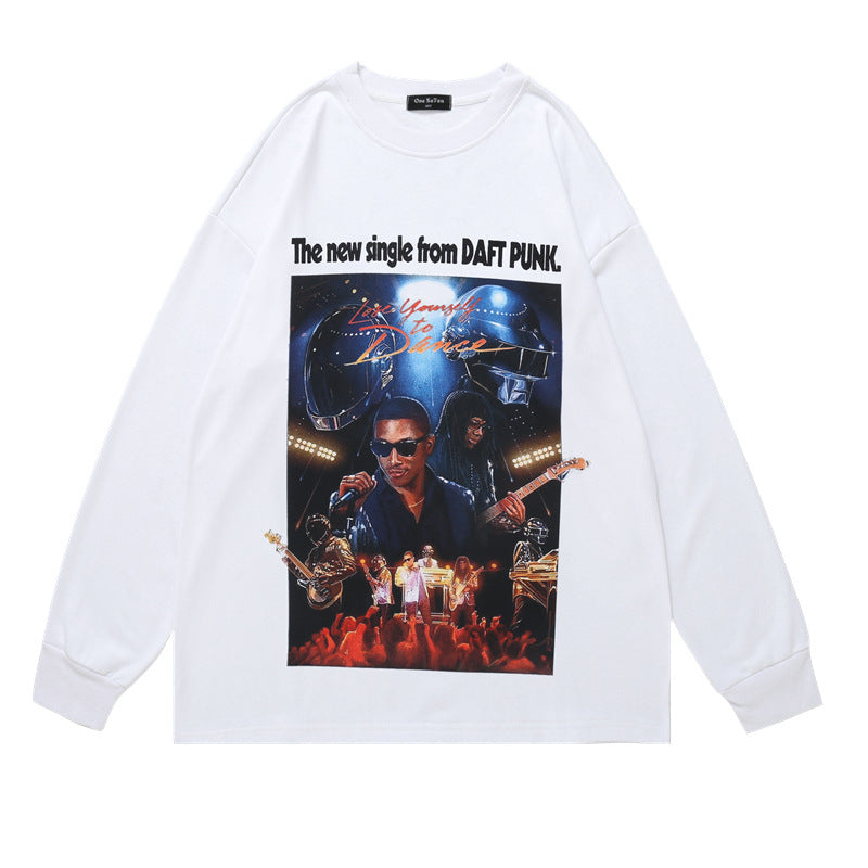 Man Fall Outfits Autumn and Winter Leisure Men's Vintage Poster Printed Long Sleeve T-shirt