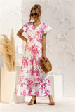 Nine Britton Dress V-neck Flower Print Lace-up Button