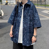 Men Shirts Printed Stand Collar Lining Loose
