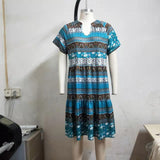 Romany Gypsy Outfits Printed Short Sleeve V-neck Summer Spring Loose Bohemian Style Pleated Dress