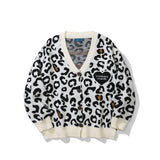 Men Sweater Leopard Jacquard Sweater Coat Men's Cardigan Sweater