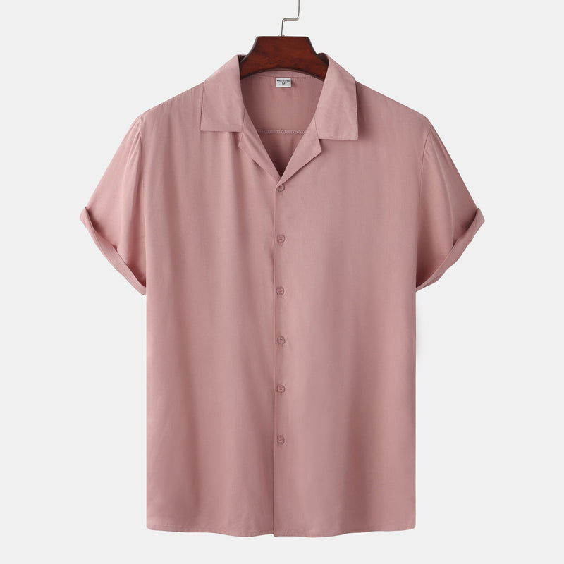 Camp Collar Shirt Slim Fit Shirt Plain Color Sleeve Shirt