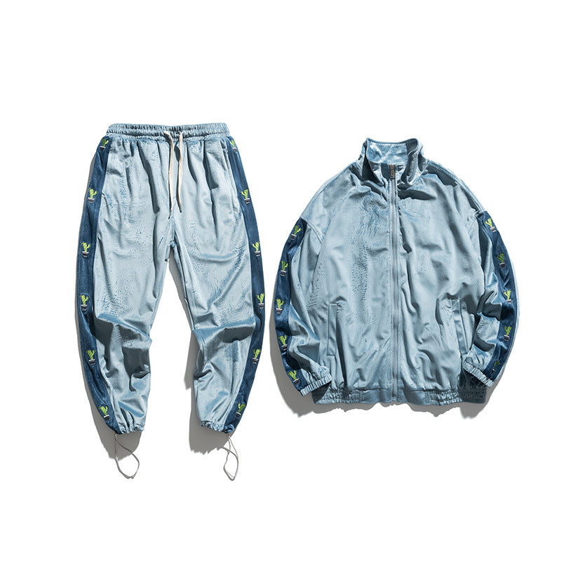 Man Fall Outfis Autumn Loose Sports Suit College Style Couple Contrast Color Casual Suit