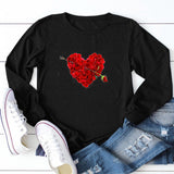 Valentine's Day T Shirt Solid Color Long Sleeve Autumn Long Sleeve Rose Petals Love Heart