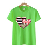 Valentine's Day T Shirt Colorful Plaid Printed Pullover Short Sleeve Women's T-shirt