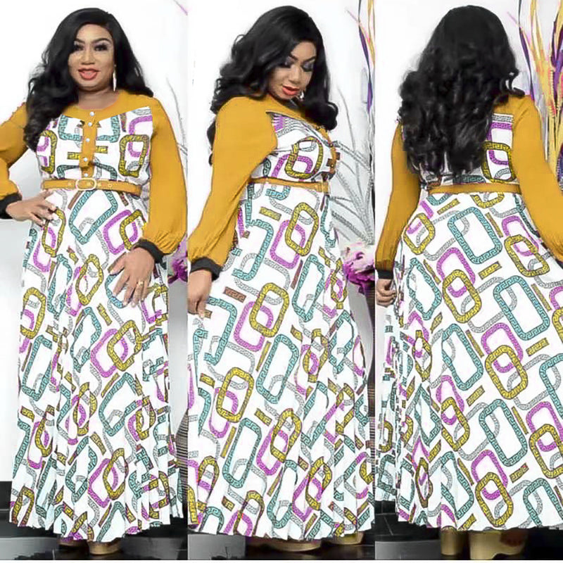African Dashiki Dress Women's plus Size round Neck Dress