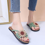 Women Open Toe Sandals Flats Summer Flower Flip Flops Casual Beach Slippers
