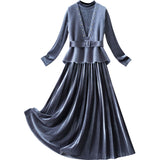 Blue Velvet Dress Gold Velvet Mink Velvet Two-Piece Vest Set