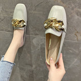 Finn Chain Pointed Toe Mule Closed Toe Half Slippers Women's Summer Square Toe Metal Buckle Low Heel Slippers