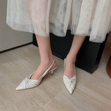 Nude Low Block Heel Middle Heel Fine Heel Solid Color Pointed Toe Toe Cap