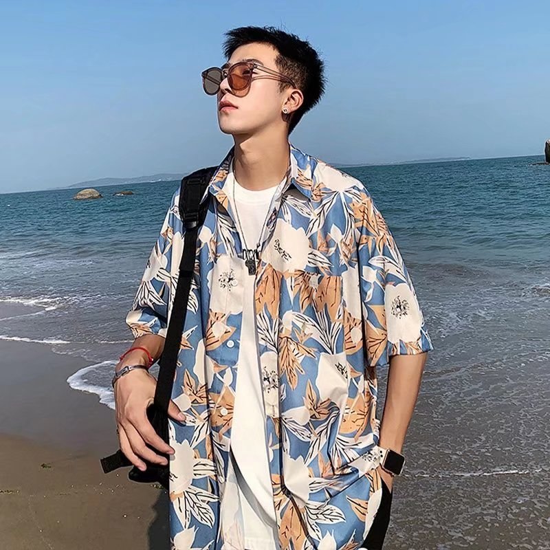 Men Shirts Floral Shirt Half Sleeve