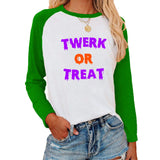 Halloween Costumes Pattern Printed Raglan Color Contrast Long Sleeve T-shirt Women