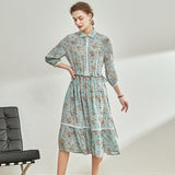 Regency Dress Shirt Dress Printed Silk Dress