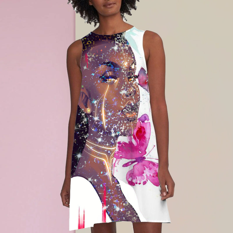 African Dashiki Dress Women's Sleeveless Summer Loose Dress Casual