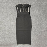 Long Sleeve Burgundy Dress Formal Sleeveless Cold-Shoulder Sexy Dress Rhinestone