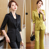 Interview Suit Women Green Suit Female Spring and Summer Two-Piece Set