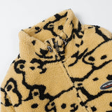 Cardigan Baseball Jacket Bear Print Berber Fleece Coat