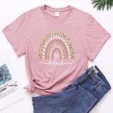 Valentine's Day T Shirt Women's Short-Sleeved T-shirt Heart Leopard Print Cotton