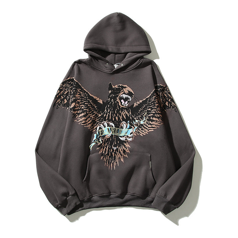 Kanye West Sunday Service Hoodie Autumn And Winter Rep Eagle Dog Printed Hoodie Fleece Lined
