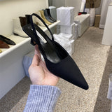 Nude Low Block Heel Pointed Toe Shallow Mouth Back Strap Thin Mid Heel