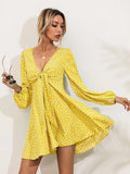 Kendall Jenner Wedding Guest Dress V-neck Printed Long Sleeve