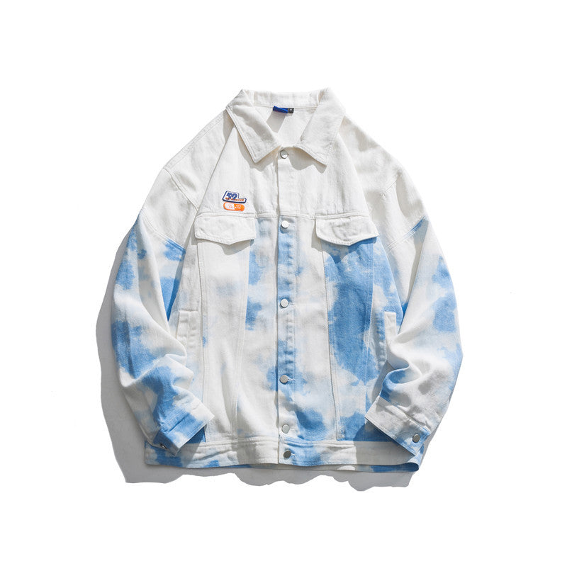 Man Fall Outfis Autumn Vintage Tie-Dyed Workwear Jacket Boys Loose Street Printed Casual Jacket