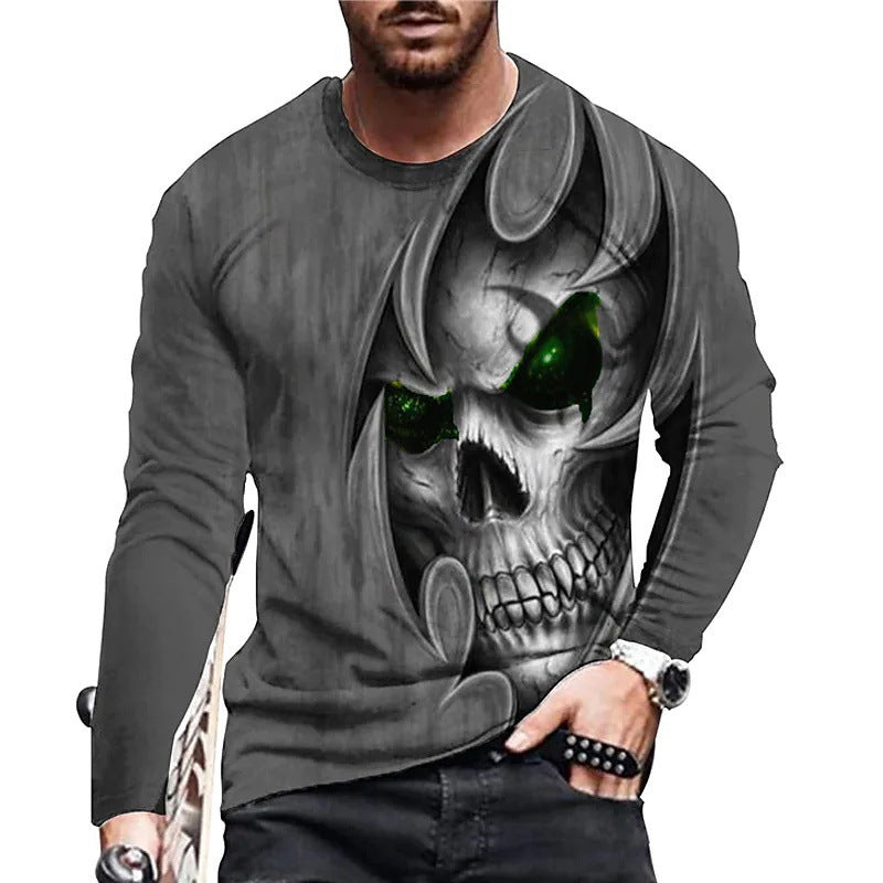 Skull T Shirt 3D Digital Printing Skull Retro Crew Neck T-shirt Men's Long Sleeve