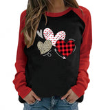 Valentine's Day T Shirt Long Sleeve Leopard Plaid Heart Printing