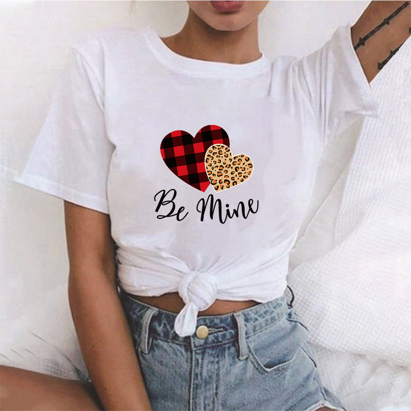 Valentine's Day T Shirts Couples Leopard Plaid Love Women's T-shirt Loose T-shirt