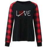 Valentine's Day T Shirt Plaid Sleeve Love Heart Printing Long Sleeve T-shirt